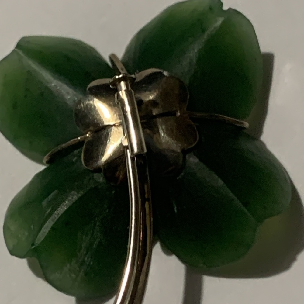 Rere Hard to find Jade Clover Leaf Brooch  Stamped 585 - Picture 3 of 14